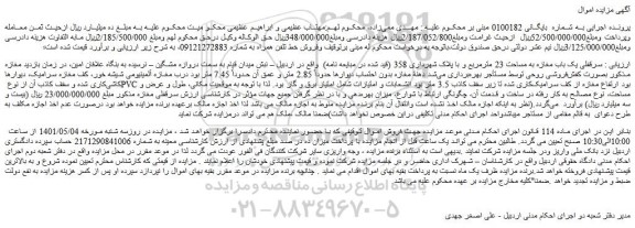 مزایده یک باب مغازه به مساحت 23 مترمربع