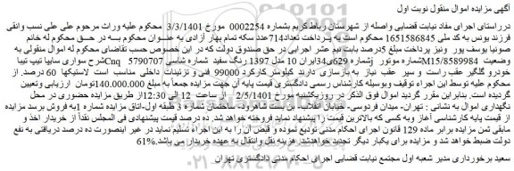 مزایده فروش سواری سایپا تیپ تیبا Cnq