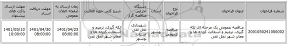 مناقصه، مناقصه عمومی یک مرحله ای لکه گیری، ترمیم و آسفالت کوچه ها و معابر شهر نخل تقی