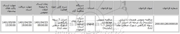 مناقصه، مناقصه عمومی همزمان با ارزیابی (یکپارچه) یک مرحله ای احداث 7 سوله کارگاهی شهرک صنعتی نجف آباد2