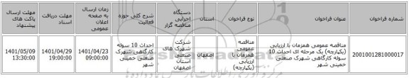مناقصه، مناقصه عمومی همزمان با ارزیابی (یکپارچه) یک مرحله ای احداث 10 سوله کارگاهی شهرک صنعتی خمینی شهر