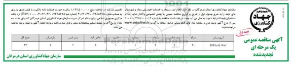 تجدید مناقصه انجام امور مربوط به خدمات خودرویی ستاد و شهرستانهای تابعه 