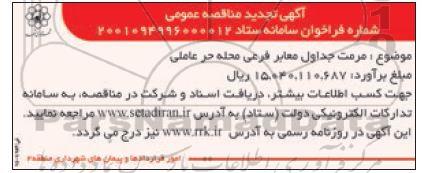 مناقصه مرمت جداول معابر فرعی محله تجدید