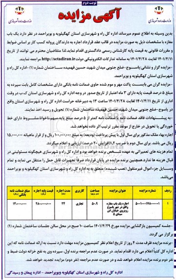 مزایده اجاره یک باب مغازه نوبت دوم 