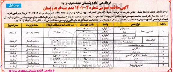 مناقصه خریداری و تامین سیب زمینی، پیاز ...