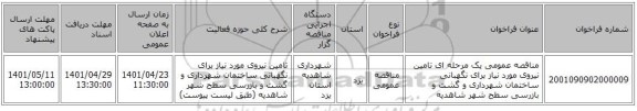 مناقصه، مناقصه عمومی یک مرحله ای تامین نیروی مورد نیاز برای نگهبانی ساختمان شهرداری و گشت و بازرسی سطح شهر شاهدیه