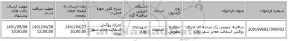 مناقصه، مناقصه عمومی یک مرحله ای اجرای روکش اسفالت معابر شهر زواره