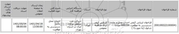 مناقصه، فراخوان ارزیابی کیفی احداث محل و جاده دسترسی به موقعیت W035N میدان شانول (به صورتC )