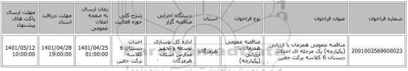 مناقصه، مناقصه عمومی همزمان با ارزیابی (یکپارچه) یک مرحله ای احداث دبستان 6 کلاسه برکت جغین