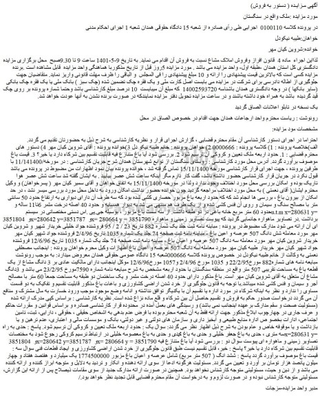 مزایده فروش ملک با کاربری مسکونی 