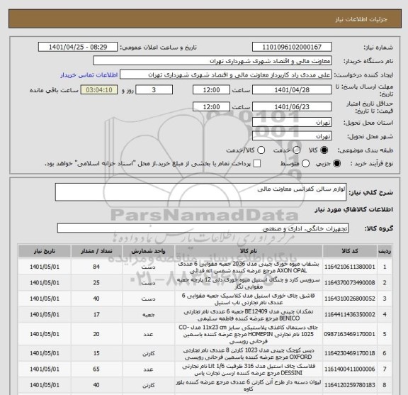 استعلام لوازم سالن کفرانس معاونت مالی