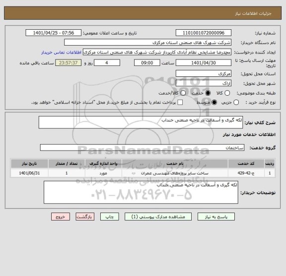 استعلام لکه گیری و آسفالت در ناحیه صنعتی خنداب