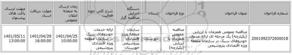 مناقصه، مناقصه عمومی همزمان با ارزیابی (یکپارچه) یک مرحله ای ارائه خدمات خودروهای سبک در سازمان منطقه ویژه اقتصادی پتروشیمی