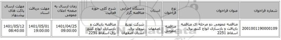 مناقصه، مناقصه عمومی دو مرحله ای مناقصه بازیافت و بازسازی انواع کنتور برق اسقاط 2251
