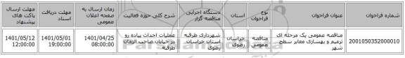 مناقصه، مناقصه عمومی یک مرحله ای ترمیم و بهسازی معابر سطح شهر
