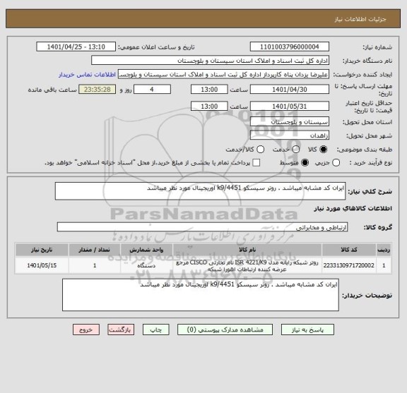 استعلام ایران کد مشابه میباشد . روتر سیسکو 4451/k9 اوریجینال مورد نظر میباشد