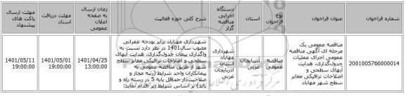 مناقصه، مناقصه عمومی یک مرحله ای آگهی مناقصه عمومی اجرای عملیات جدول­گذاری، هدایت آبهای سطحی و اصلاحات ترافیکی معابر سطح شهر مهاباد