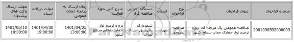 مناقصه، مناقصه عمومی یک مرحله ای پروژه ترمیم نوار حفاری معابر سطح شهر