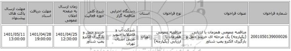 مناقصه، مناقصه عمومی همزمان با ارزیابی (یکپارچه) یک مرحله ای خریدو حمل و بارگیری الکترو پمپ شناور