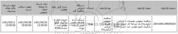 مناقصه، مناقصه عمومی همزمان با ارزیابی (یکپارچه) یک مرحله ای خریدو حمل و بارگیری کنتور مولتی جت خشکR160