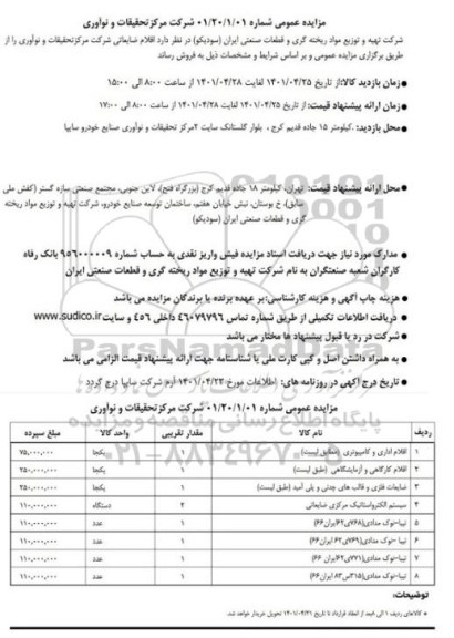مزایده اقلام ضایعاتی