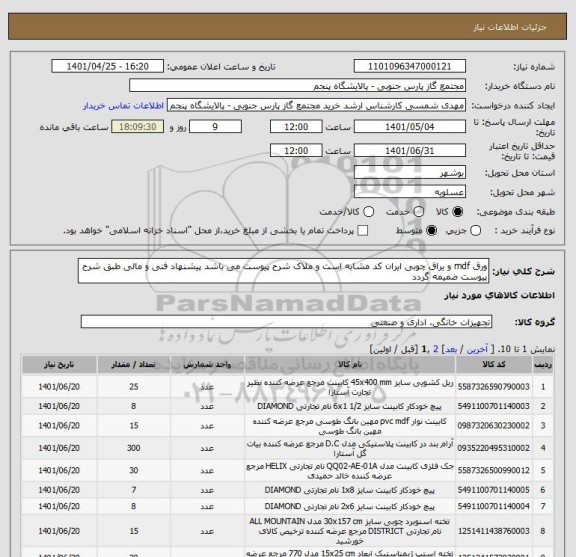 استعلام ورق mdf و یراق چوبی ایران کد مشابه است و ملاک شرح پیوست می باشد پیشنهاد فنی و مالی طبق شرح پیوست ضمیمه گردد