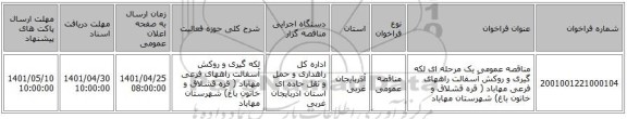 مناقصه، مناقصه عمومی یک مرحله ای لکه گیری و روکش آسفالت راههای فرعی مهاباد ( قره قشلاق و خاتون باغ) شهرستان مهاباد