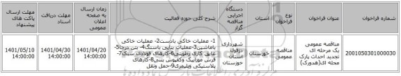 مناقصه، مناقصه عمومی یک مرحله ای تجدید احداث پارک محله ای(هدورک)
