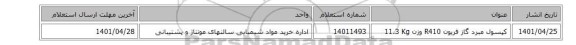 کپسول ‎مبرد‏ ‎گاز فریون‏ ‎R410‏ وزن ‎11.3 Kg‏