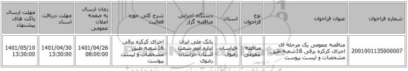 مناقصه، مناقصه عمومی یک مرحله ای اجرای کرکره برقی 16شعبه طبق مشخصات و لیست پیوست