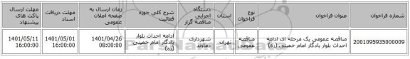 مناقصه، مناقصه عمومی یک مرحله ای ادامه احداث بلوار یادگار امام خمینی (ره)
