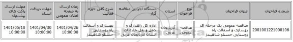 مناقصه، مناقصه عمومی یک مرحله ای بهسازی و آسفالت راه روستایی حسنلو شاهیندژ