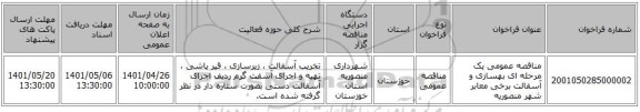 مناقصه، مناقصه عمومی یک مرحله ای بهسازی و آسفالت برخی معابر شهر منصوریه