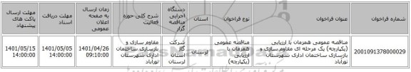 مناقصه، مناقصه عمومی همزمان با ارزیابی (یکپارچه) یک مرحله ای مقاوم سازی و بازسازی ساختمان اداری شهرستان نورآباد