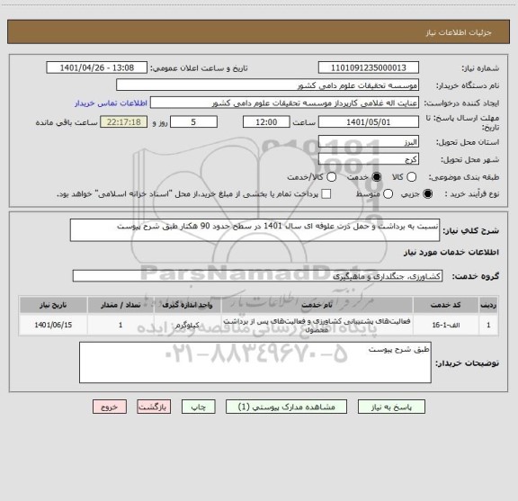 استعلام نسبت به برداشت و حمل ذرت علوفه ای سال 1401 در سطح حدود 90 هکتار طبق شرح پیوست
