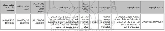 مناقصه، مناقصه عمومی همزمان با ارزیابی (یکپارچه) یک مرحله ای احداث یک باب استخر سرپوشیده در سطح شهرستان قرچک