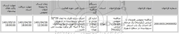 مناقصه، مناقصه عمومی همزمان با ارزیابی (یکپارچه) یک مرحله ای احداث یک باب استخر سرپوشیده در سطح شهریار