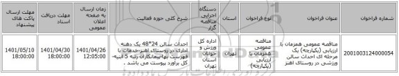 مناقصه، مناقصه عمومی همزمان با ارزیابی (یکپارچه) یک مرحله ای احداث سالن ورزشی در روستای اهنز