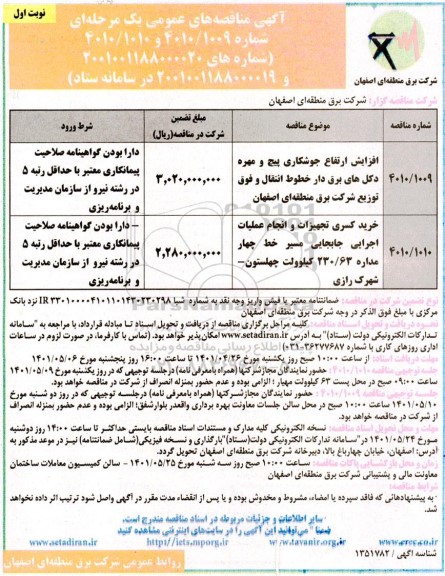 مناقصه افزایش ارتفاع جوشکاری پیچ و مهره دکل های برق دار ...