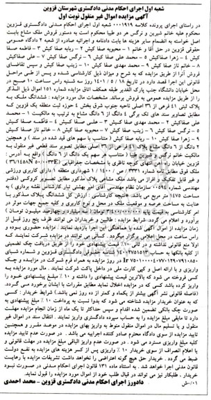 مزایده فروش ششدانگ  ملک به پلاک ثبتی 41 فرعی از 36 اصلی 