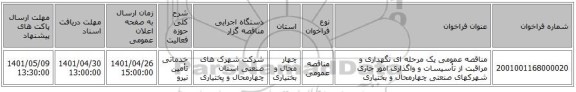 مناقصه، مناقصه عمومی یک مرحله ای نگهداری و مراقبت از تأسیسات و واگذاری امور جاری شهرکهای صنعتی چهارمحال و بختیاری