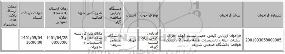 مناقصه، فراخوان ارزیابی کیفی جهت لیست کوتاه اجرای عملیات ابینه و تاسیسات طبقه منفی 2 دانشکده هوافضا دانشگاه صنعتی شریف
