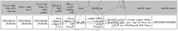 مناقصه، مناقصه عمومی همزمان با ارزیابی (یکپارچه) یک مرحله ای تهیه، حمل ، نصب و راه اندازی دریچه¬های هیدرومکانیکال سد آقدکش