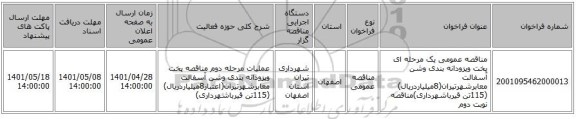 مناقصه، مناقصه عمومی یک مرحله ای پخت وپزودانه بندی وشن آسفالت معابرشهرتیران(8میلیاردریال)(115تن قیرباشهرداری)مناقصه نوبت دوم