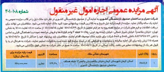 مزایده اجاره ملک