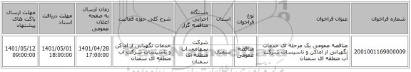 مناقصه، مناقصه عمومی یک مرحله ای خدمات نگهبانی از اماکن و تاسیسات شرکت آب منطقه ای سمنان