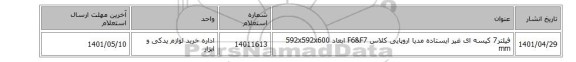 فیلتر7 ‎کیسه ای‏ ‎غیر ایستاده‏ مدیا اروپایی کلاسF6&F7 ‎ ابعاد ‎592x592x600 mm‏