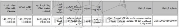 مناقصه، مناقصه عمومی یک مرحله ای خریددکل های تلسکوپی خط 66 کیلوولت میانرود – کدنج ( قطعه اول )