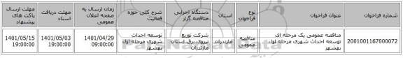 مناقصه، مناقصه عمومی یک مرحله ای توسعه احداث شهری مرحله اول بهشهر