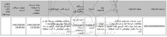 مناقصه، خرید خدمات مشاوره بازنگری مطالعات مرحله اول و مرحله دوم بهسازی نوع د-الف کریدور غرب کشور و سه راهی ایواوغلی تا گیت منطقه آزاد